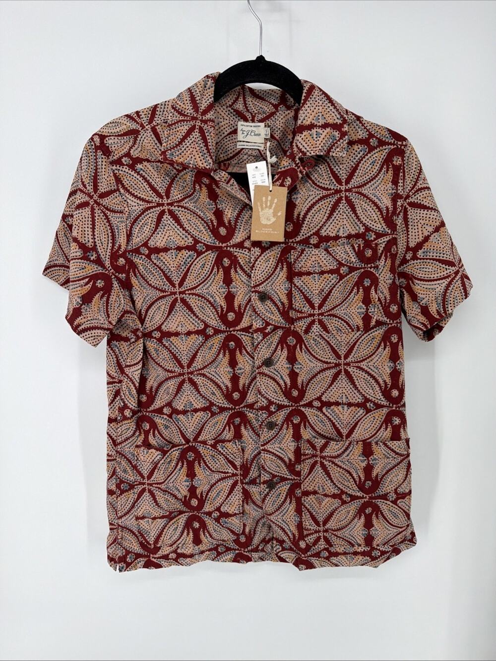 J.Crew Short Sleeve Shirt Mens Small Floral Block Print Button Up Color